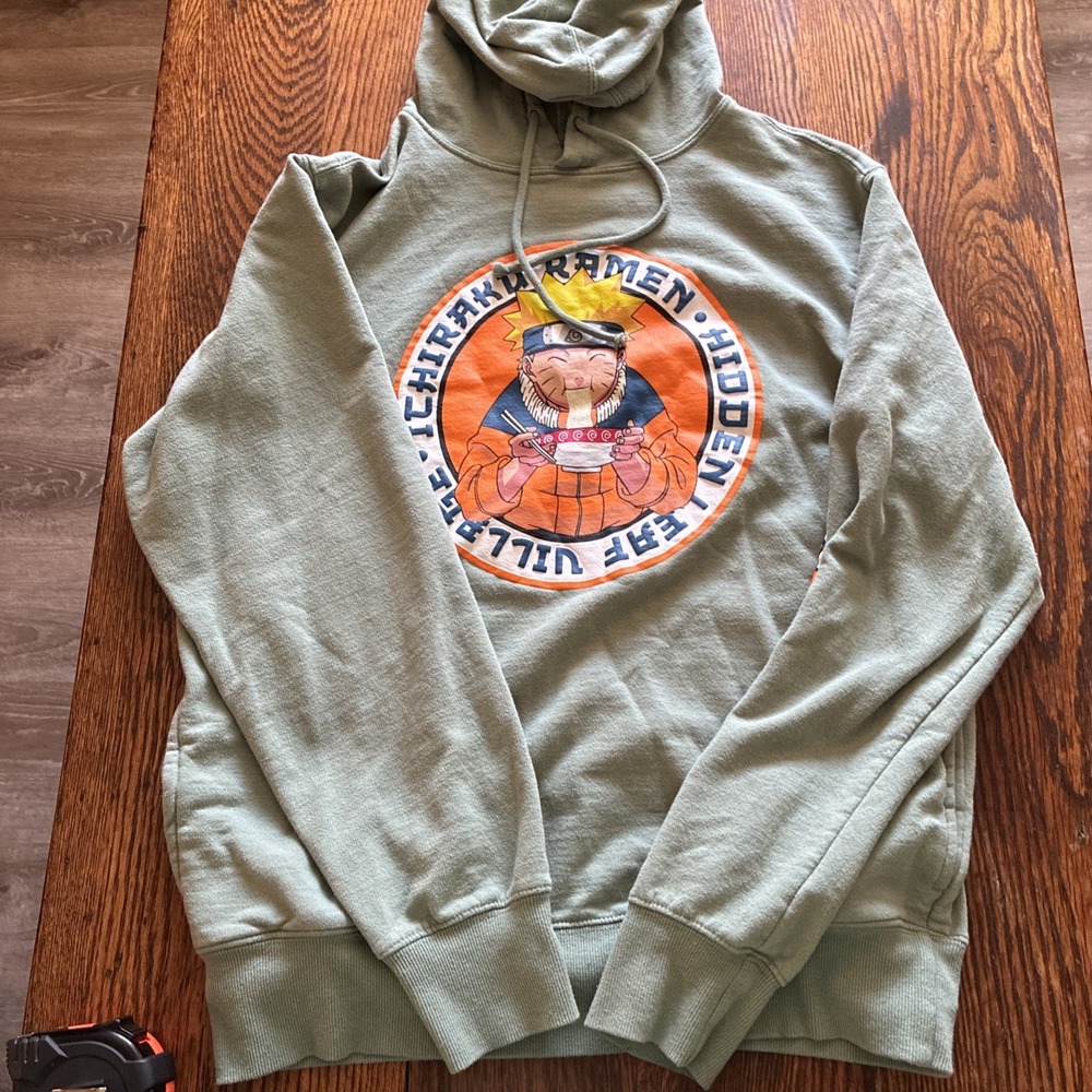 NARUTO UZUMAKI MANGA HOODIE BIG MEN XL/LG Green PULLOVER TEXTUREKISHIMOTO RAMEN